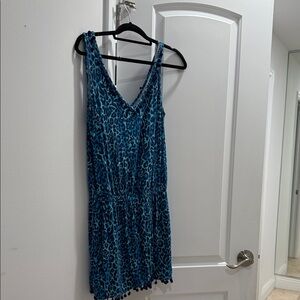 Blue Leopard cotton jersey knee length  Print Dress